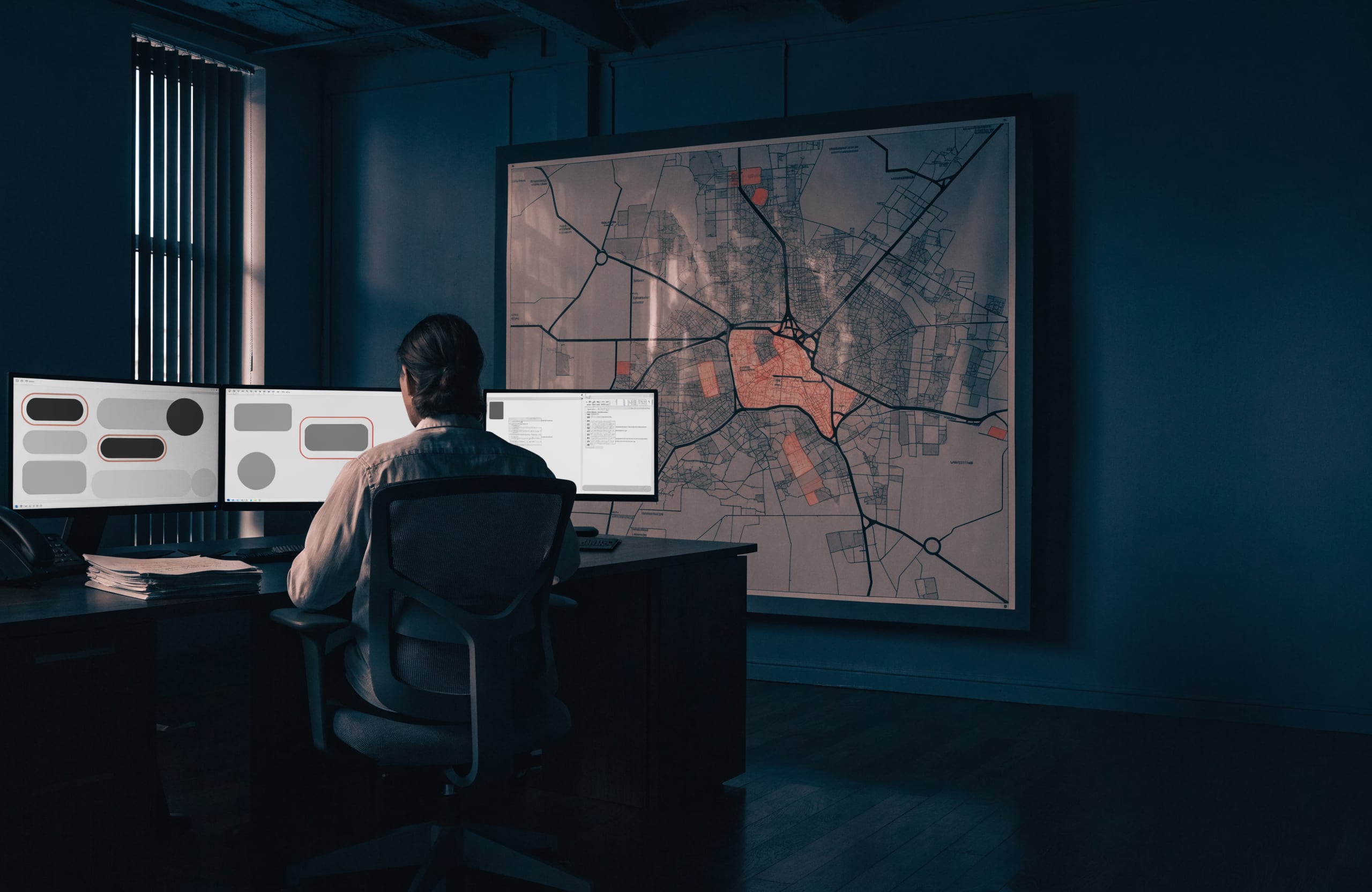A coordinator following shipments on a route map and tracking screens.